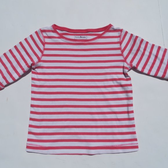 L.L. Bean Top Girls 6-7 Shirt 3/4 Sleeve Kids t-shirt Pink Stripes Cotton llbean - Picture 2 of 9